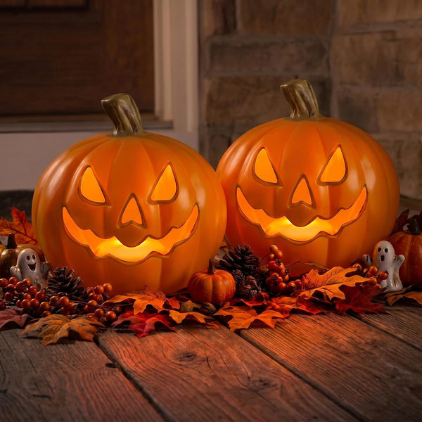 Xodus Battery Operated LED Light Pumpkin, Jack-O-Lantern, 8.5-inch, 2 Pack