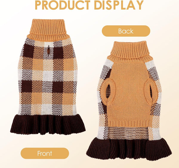 Dog Sweater Dress Plaid Knitwear for Small Dogs Girl Christmas Clothes