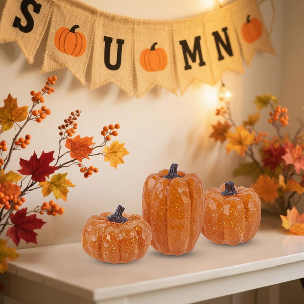 winemana Artificial Pumpkins Decor Orange Pumpkin Fall Decoration, Set of 3 | Resin, Thanksgiving Table Centerpiece Decor, For Home Mantel Porch Office, Autumn Harvest Decorations