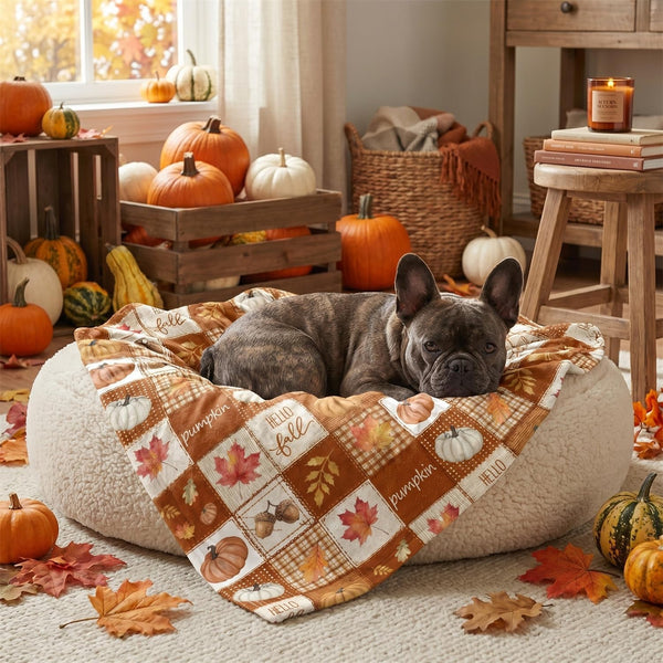 Horaldaily Fall Checked Pumpkin Leaves Flannel Pets Blanket 20x30