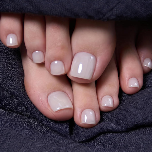 Curvlife Soft Gel Press on Toenails Short Design Milky White Fake Toe Nails Stick On Foot Nails Acrylic Glossy White Toenail Press ons Square for Easter Gift For Women