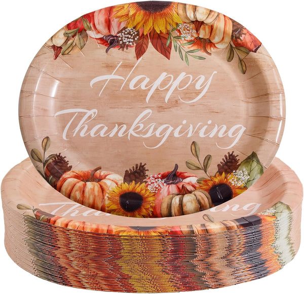 50Pack Thanksgiving Paper Plates - 10" x 12" Oval Paper Plates Dinner Size Large Disposable Platter Heavy Duty For Happy Thanksgiving Serving Tray Autumn Fall Harvest Party Supply