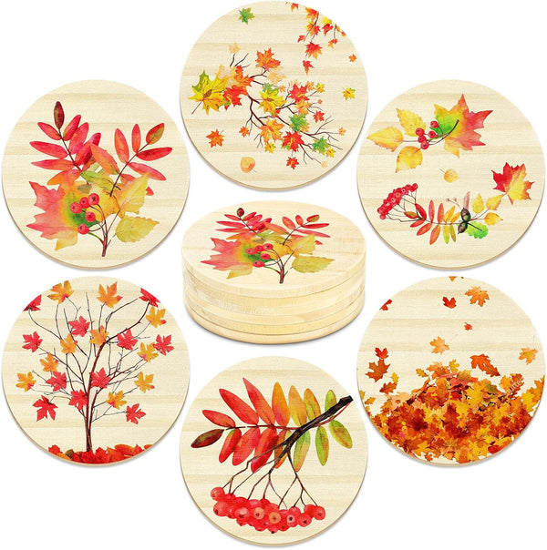 6 Packs Fall Maple Leaves Coasters for Drinks Wood Coasters