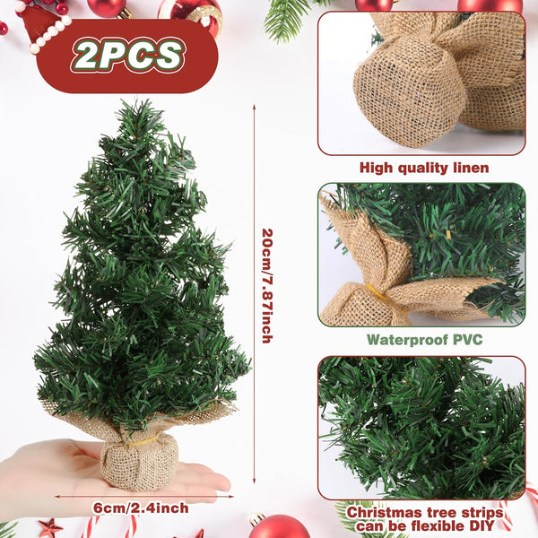 Yinder 2 Pcs 7.87 Inch Mini Christmas Tree Tabletop Pine Decoration