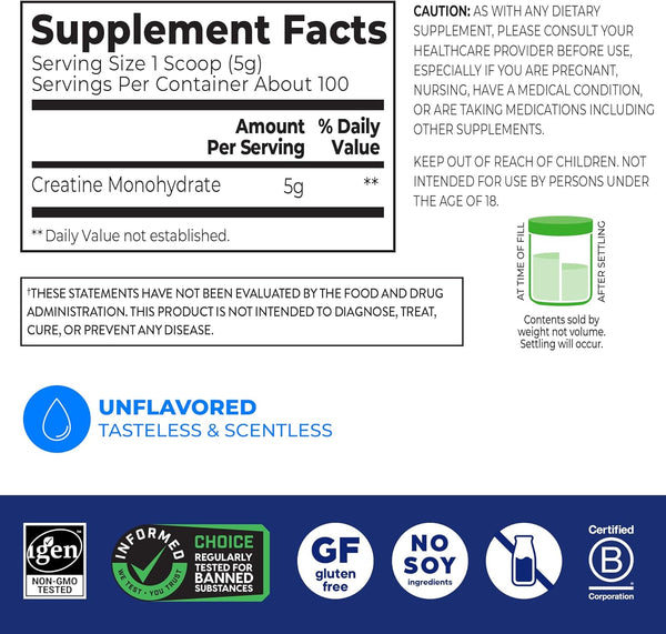 Orgain 5g Creatine Monohydrate Micronized Powder, Unflavored, 100 Servings