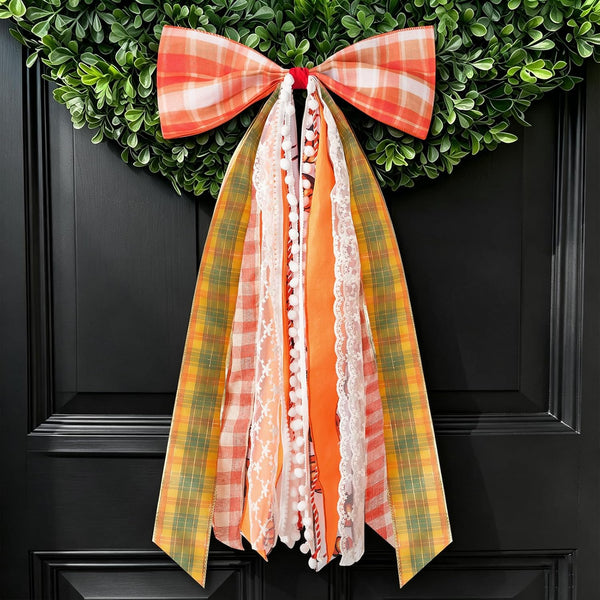 Fall Decor - Large Autumn Harvest Wreath Bow for Front Door 27x13 Inch