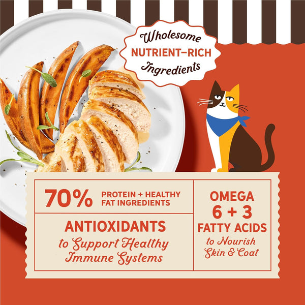 Merrick Purrfect Bistro Grain Free Chicken and Sweet Potato Recipe Natural Dry Cat Food for Adult Cats, High Protein, Outdoor or Indoor Cat Food - 12 lb. Bag