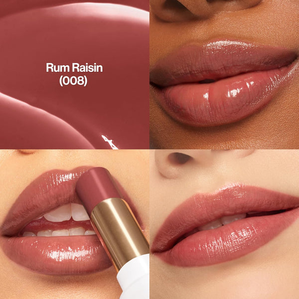 REVLON Super Lustrous Glass Shine Balm, Sheer Glossy Tinted Lip Balm, Hydrating Formula with Hyaluronic Acid, Aloe & Rose Quartz, 008 Rum Raisin, 0.11 oz