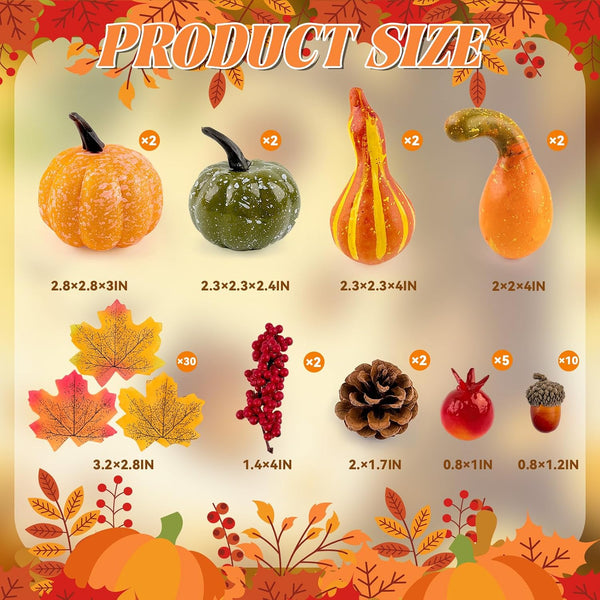 Assorted Small Artificial Pumpkins Acorns Berries Leaf Pinecones