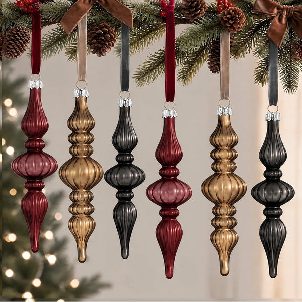 12 Pcs Vintage Christmas Ornaments Farmhouse Finial Drop Decor, 5.12''
