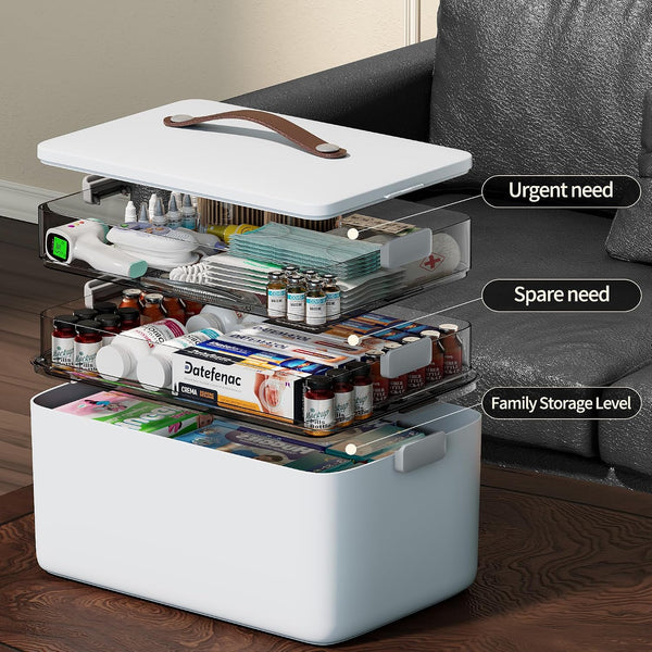 CTIME 3-Tier Medicine Organizer - Portable Medicine Cabinet with Handle | Multipurpose Medical Box, Pill Organizer, Empty First Aid Kit for Home