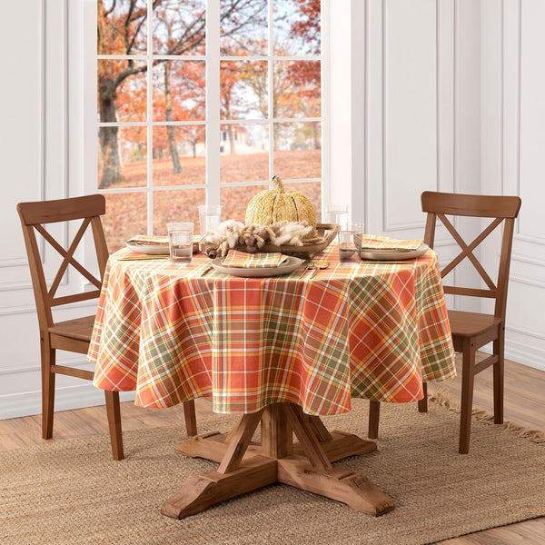 Hawley Plaid Harvest Cotton Tablecloth, Multicolor - 70" W x 70" L Round