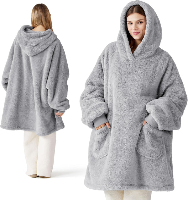 Bedsure Soft Wearable Blanket Hoodies for Women, Grey, Standard