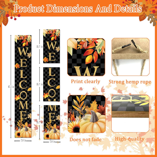 Fall Wooden Porch Sign 47" Autumn Pumpkin Maple Leaf Front Door Welcome Sign Vertical Standing Sign For Garden Home Yard Farmhouse Thanksgiving Decor