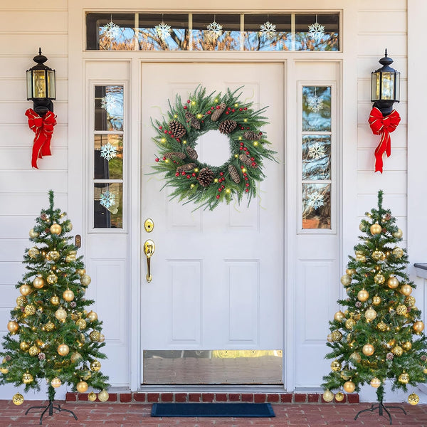 24’’ Real Touch Norfolk Pine Wreath Artificial Christmas Green Wreath for Front Door with Red Berries Pinecones Christmas Decorations for Winter Farmhouse Wall Indoor Outdoor Home Holiday Xmas Decor