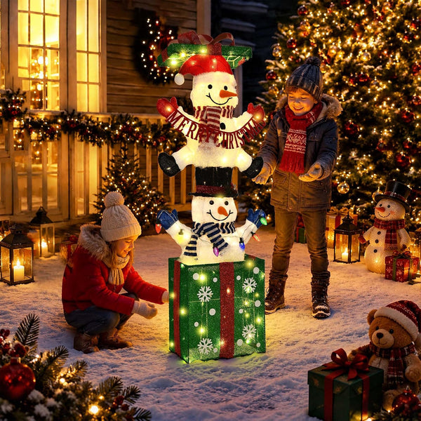 3D Snowman Gift box Outdoor Christmas Decorations with Timer&Remote Control