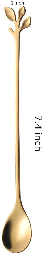 AnSaw 6-Piece Elegant Gold Leaf Long Handle Teaspoons - 7.4"