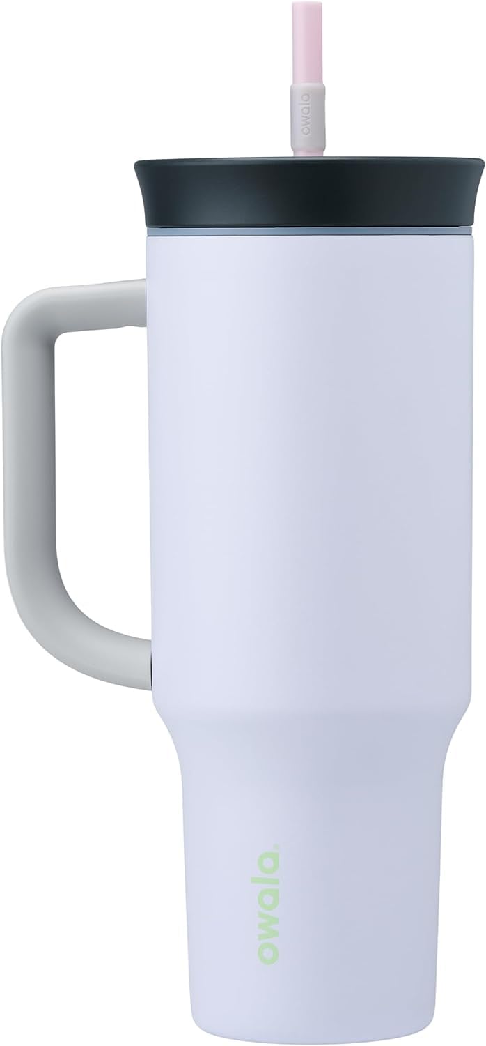 Owala FreeSip Tumbler Insulated Stainless Steel Water Bottle with Built-in Straw and Side Handle, For Travel, Work, School, and Sports, 40oz, BPA Free, Leak Proof, Strawberry Fields