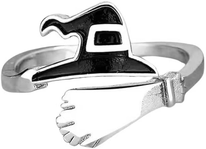 Halloween Ghost Pumpkin Open Adjustable Ring Band Witch Hat Magic Broom Statement Wrap Finger Rings Punk Comfort Fit Jewelry Festive Party Gifts for Women Daughter