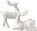 Porcelain Christmas Reindeer Figurines, Pack 2 Mini Animal Reindeer Decor Deer Statues Sculpture Tabletop Ornaments for Cabinet Mantel Shelves Fireplace Home Décor Accents Collectible Figurines