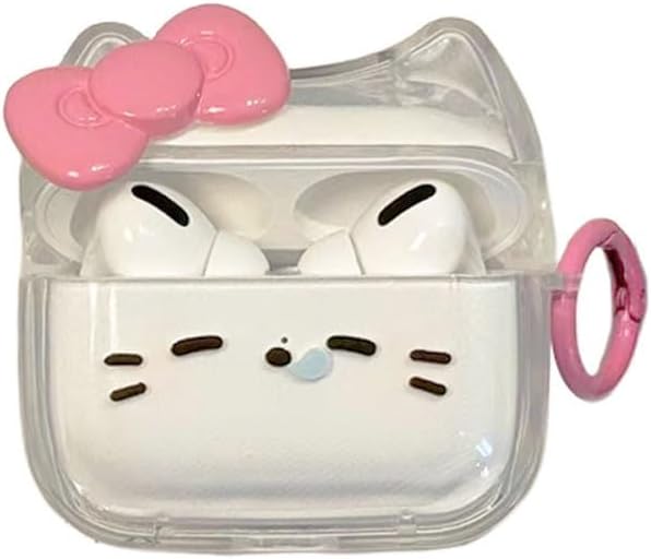Transparent Clear Earphone Case for AirPods 4, Cute Lovely Cat Face Soft TPU Silicone Case, Kitty Ear AirPods 4 Cover Protective Skin Shockproof Protector for iPod Earbuds -Sleeping Bowknot Cat