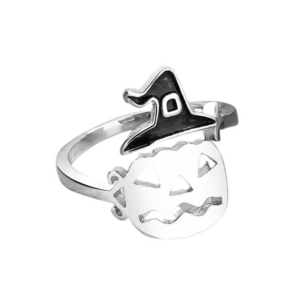 Halloween Ghost Pumpkin Open Adjustable Ring Band Witch Hat Magic Broom Statement Wrap Finger Rings Punk Comfort Fit Jewelry Festive Party Gifts for Women Daughter