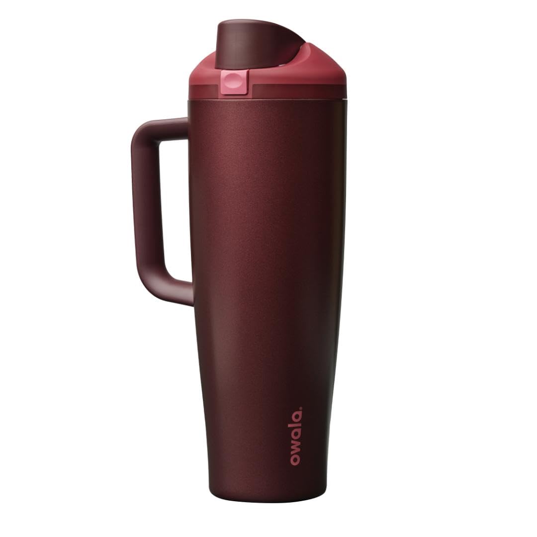 Owala FreeSip Tumbler Insulated Stainless Steel Water Bottle with Built-in Straw and Side Handle, For Travel, Work, School, and Sports, 40oz, BPA Free, Leak Proof, Strawberry Fields