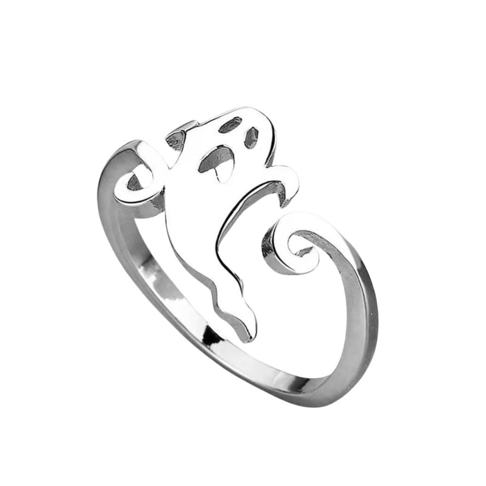 Halloween Ghost Pumpkin Open Adjustable Ring Band Witch Hat Magic Broom Statement Wrap Finger Rings Punk Comfort Fit Jewelry Festive Party Gifts for Women Daughter
