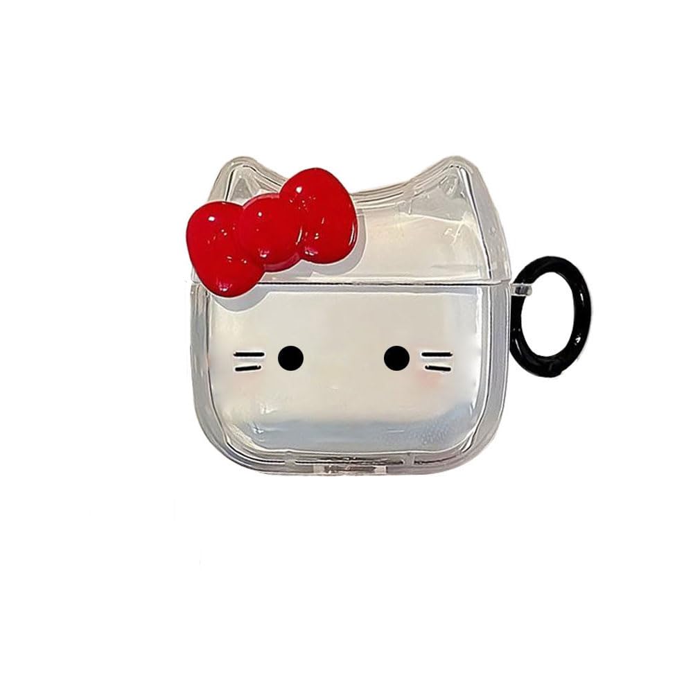 Transparent Clear Earphone Case for AirPods 4, Cute Lovely Cat Face Soft TPU Silicone Case, Kitty Ear AirPods 4 Cover Protective Skin Shockproof Protector for iPod Earbuds -Sleeping Bowknot Cat
