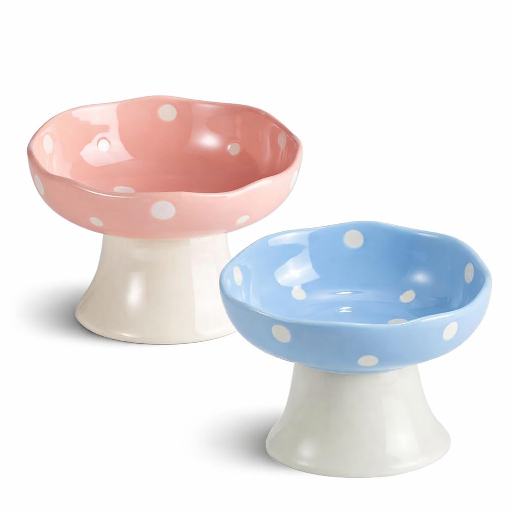 Orange Mushroom Cat Bowl, Elevated Ceramic Bowl for Cats