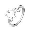 Halloween Black Witch Hat Ghost Band Rings for Women Silver Plated Adjustable Pumpkin Broom Witch Open Wrap Finger Ring Expandable Comfort Fit Fashion Holiday Jewelry for Theme Party