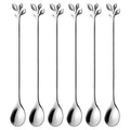 AnSaw 6-Piece Elegant Gold Leaf Long Handle Teaspoons - 7.4"