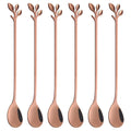 AnSaw 6-Piece Elegant Gold Leaf Long Handle Teaspoons - 7.4"