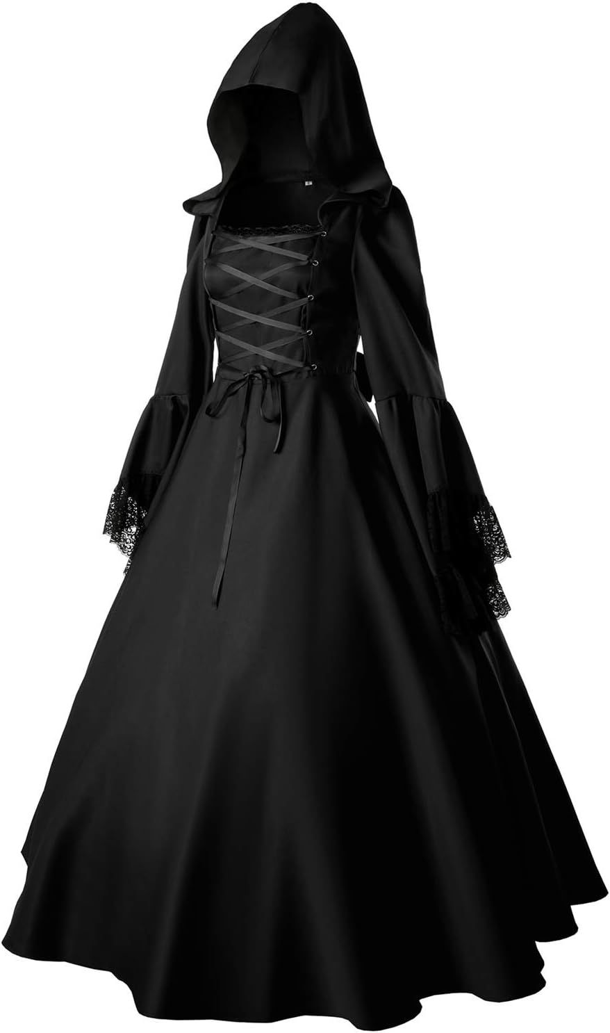 Jeufoin Women's Gothic Victorian Witch Vampire Dress Medieval Renaissance Halloween Cosplay Hooded Costume