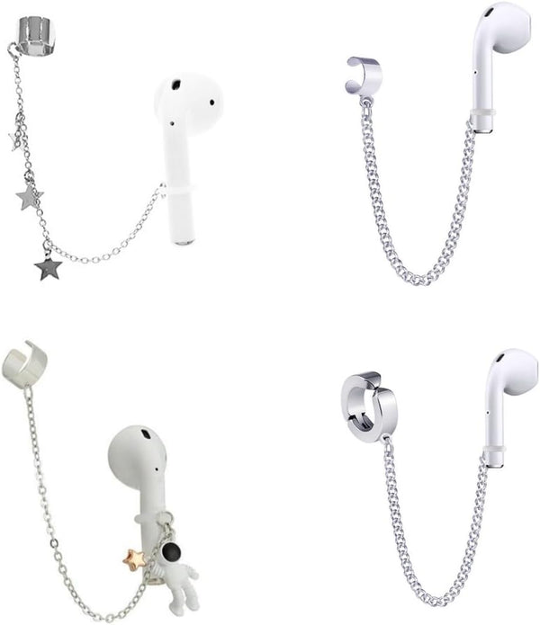 4 Pair Wireless Earbuds Anti-Lost Straps Wireless Ear Buds Clip Holder Protector Lanyard Chain Earrings for Apple AirPods Echo Buds Bluetooth Headphones ENC In-ear Earphones Needn't Ear Hole