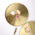 FREELOVE 12 Inch Brushed Gold Round Tray, Stainless Steel Brass Decorative Tray for Coffee Table, Vanity, Bathroom Counter, Dresser, Candles, Perfume, Jewelry and Bar Cart Décor
