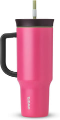Owala FreeSip Tumbler Insulated Stainless Steel Water Bottle with Built-in Straw and Side Handle, For Travel, Work, School, and Sports, 40oz, BPA Free, Leak Proof, Strawberry Fields