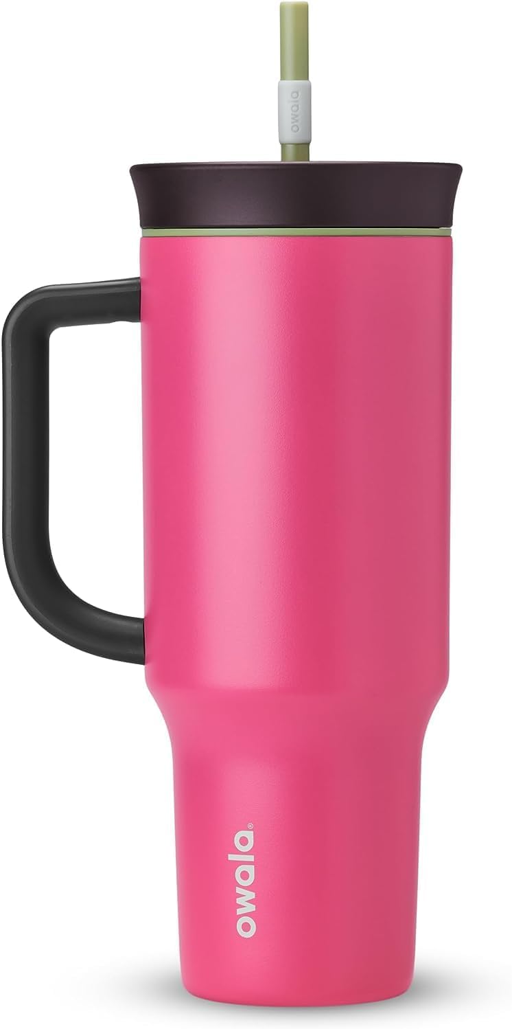 Owala FreeSip Tumbler Insulated Stainless Steel Water Bottle with Built-in Straw and Side Handle, For Travel, Work, School, and Sports, 40oz, BPA Free, Leak Proof, Strawberry Fields