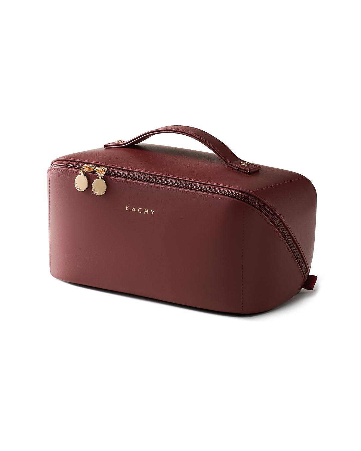 EACHY Travel Makeup Bag, Large Capacity Cosmetic Bag for Women, Waterproof PU Leather, Flat Open Portable Toiletry Bag for Skincare, Brushes & Travel Essentials