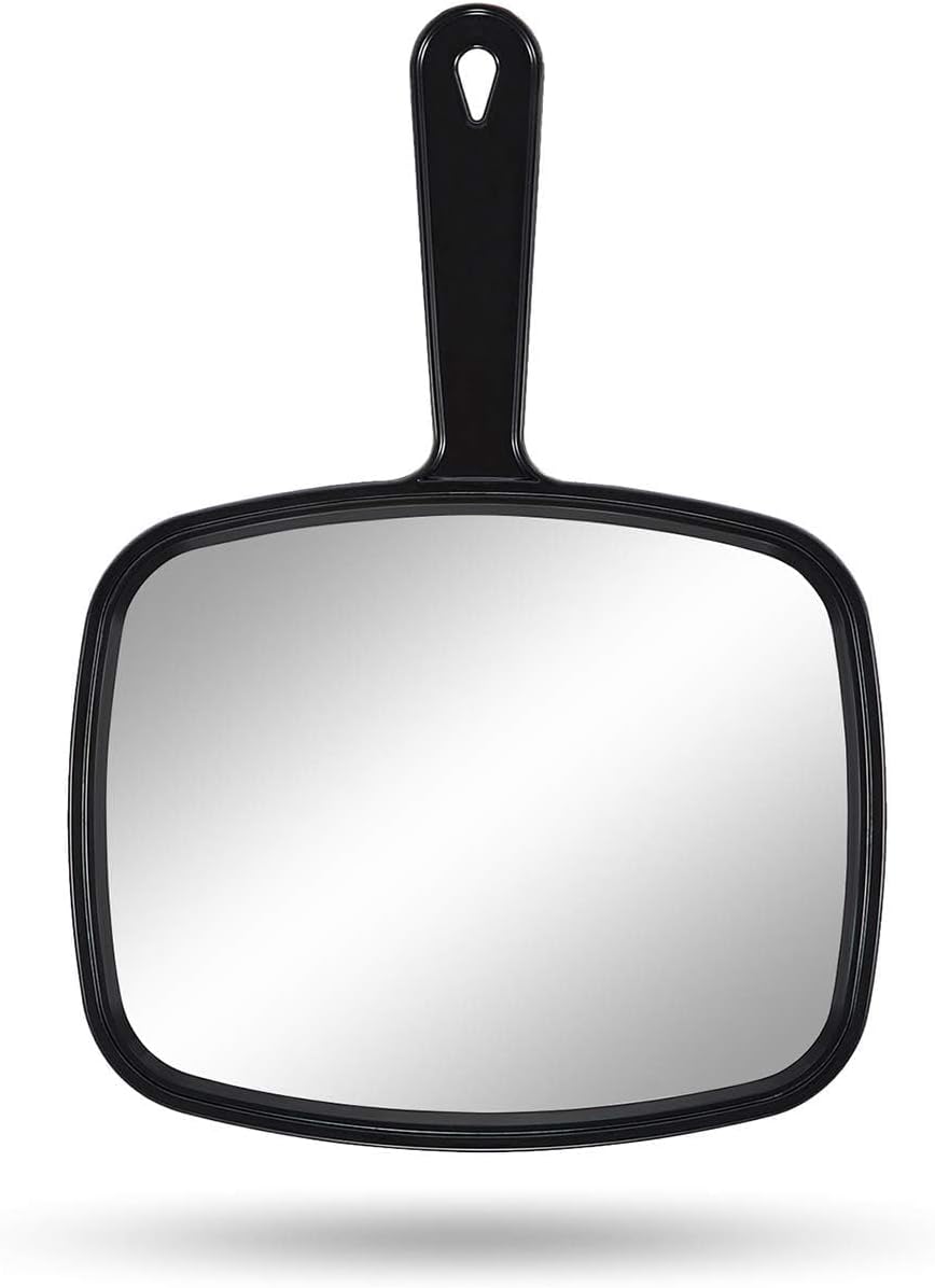 PROTECLE Hand Mirror, 10.3" L x 7.4" W Salon Barber Hairdressing Handheld Mirror with Handle, Square Black | Hand Mirrors with Handle, Barber Accessories, Hair Salon Supplies, Distortion-Free Glass, Makeup Mirror for Women Men