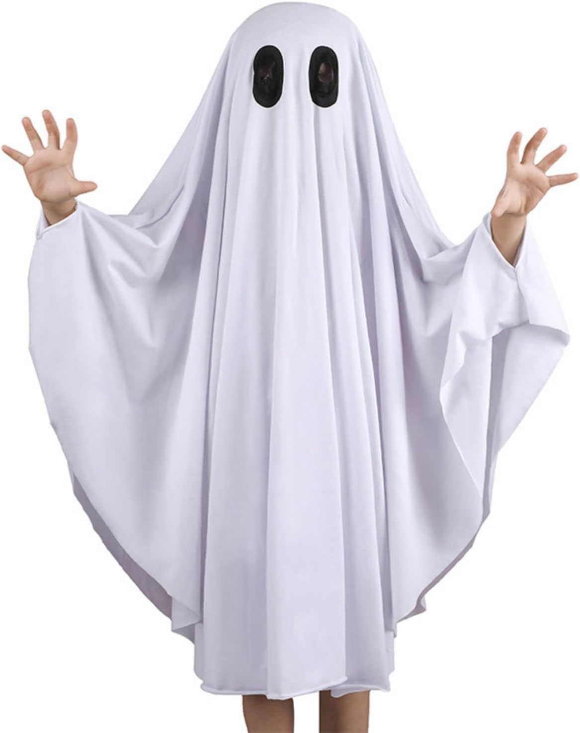 Noubeau Unisex Kid Ghost Costume Girl Halloween Fancy Dress Cosplay Boy White Boo Ghost Cloak Child Spooky Trick-or-Treating(White,3-5 Years)