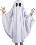 Noubeau Unisex Kid Ghost Costume Girl Halloween Fancy Dress Cosplay Boy White Boo Ghost Cloak Child Spooky Trick-or-Treating(White,3-5 Years)