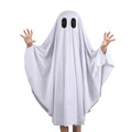 Noubeau Unisex Kid Ghost Costume Girl Halloween Fancy Dress Cosplay Boy White Boo Ghost Cloak Child Spooky Trick-or-Treating(White,3-5 Years)