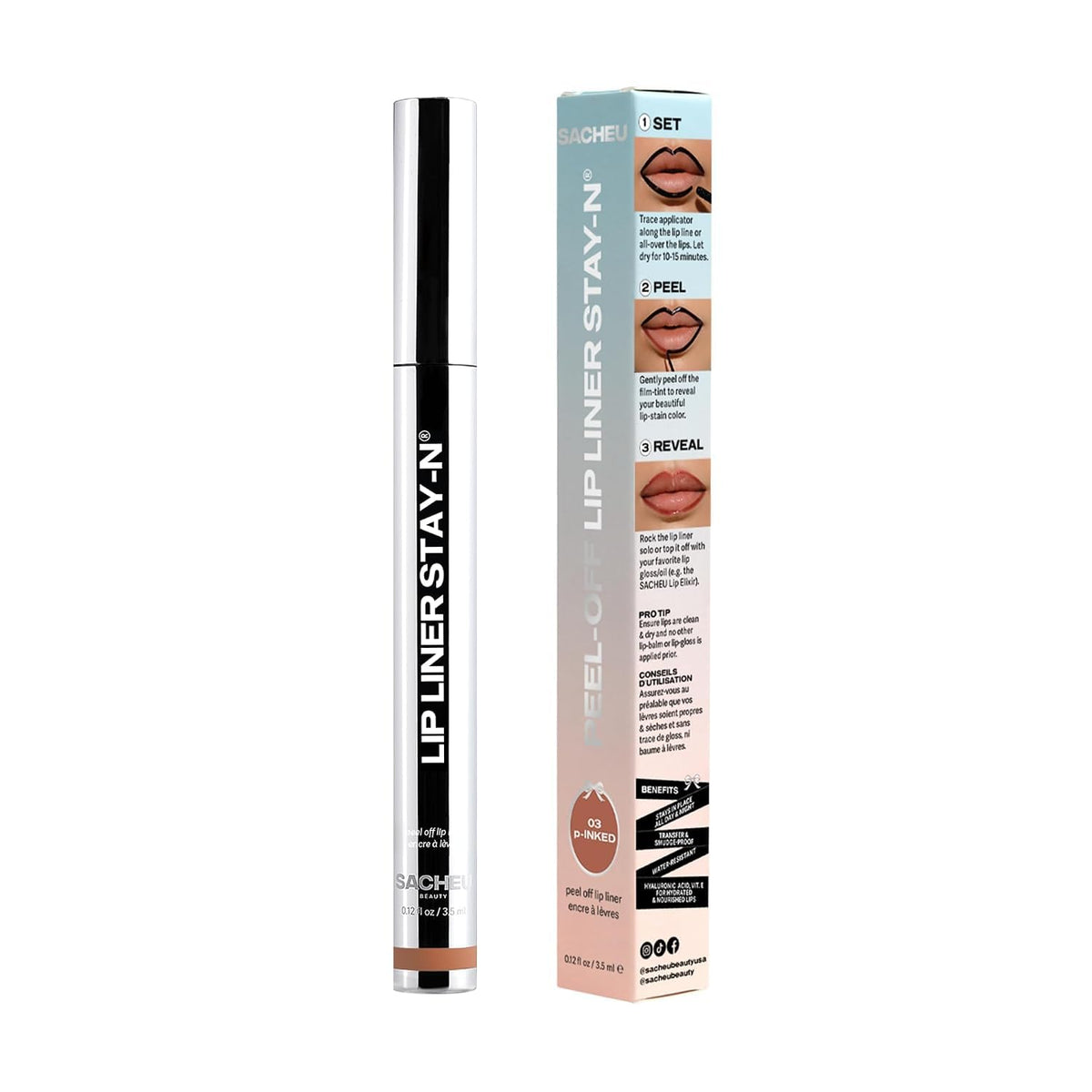 Sacheu Lip Liner STAY-N Peel Off Lip Stain, Longwear, p-INKED | Water-resistant, transfer & smudge-proof, lip tint with hyaluronic acid & vitamin E for conditioning benefits, matte finish