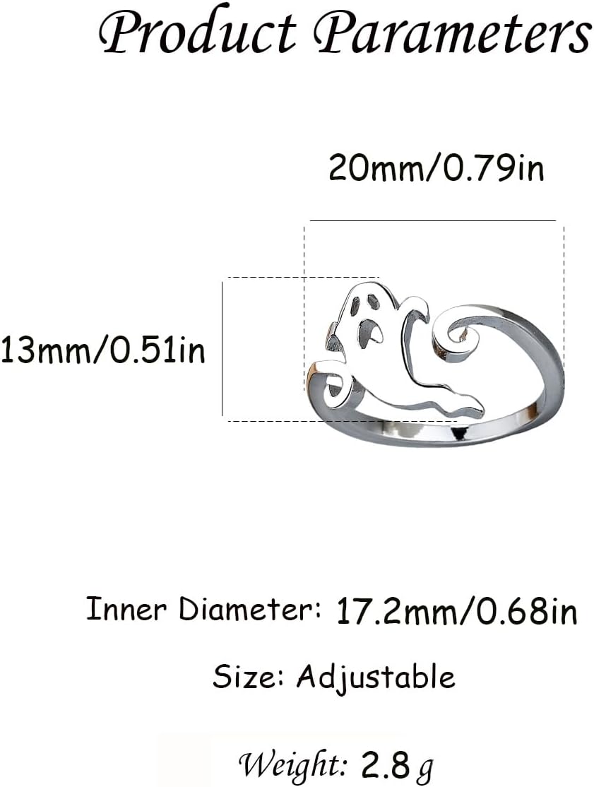 Halloween Black Witch Hat Ghost Band Rings for Women Silver Plated Adjustable Pumpkin Broom Witch Open Wrap Finger Ring Expandable Comfort Fit Fashion Holiday Jewelry for Theme Party