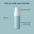 LARQ Twist Top — Reusable Insulated Stainless Steel Water Bottle, Metal Water Bottle for Men, Women, Kids, 100% Leakproof, BPA Free, No Straw — Travel, Gym, Office, School — 25 oz, Seaside Mint