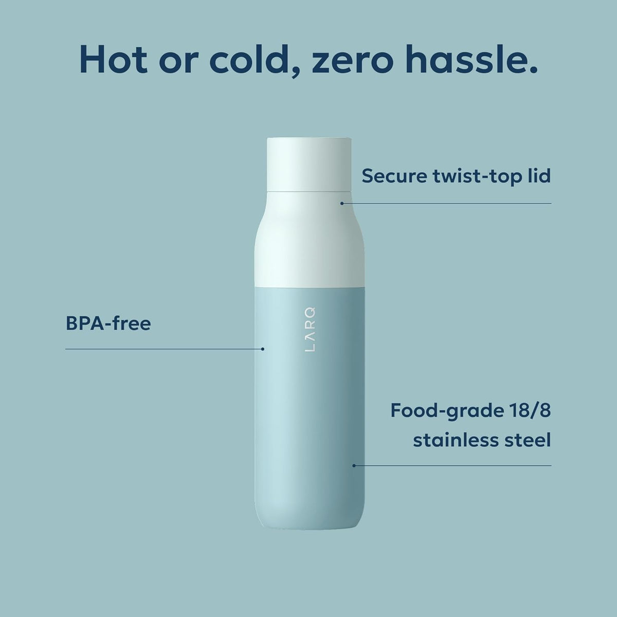 LARQ Twist Top — Reusable Insulated Stainless Steel Water Bottle, Metal Water Bottle for Men, Women, Kids, 100% Leakproof, BPA Free, No Straw — Travel, Gym, Office, School — 25 oz, Seaside Mint