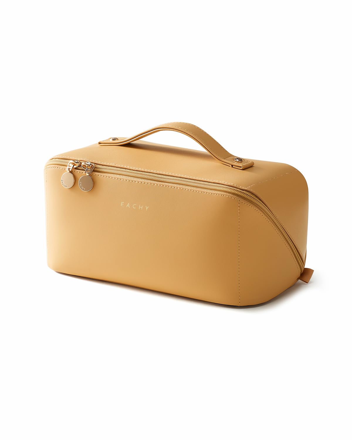 EACHY Travel Makeup Bag, Large Capacity Cosmetic Bag for Women, Waterproof PU Leather, Flat Open Portable Toiletry Bag for Skincare, Brushes & Travel Essentials