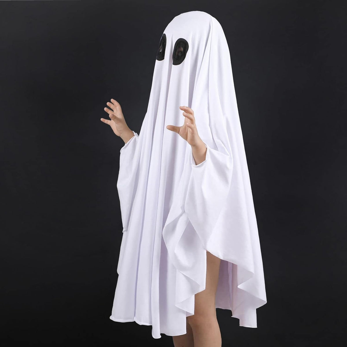 Noubeau Unisex Kid Ghost Costume Girl Halloween Fancy Dress Cosplay Boy White Boo Ghost Cloak Child Spooky Trick-or-Treating(White,3-5 Years)