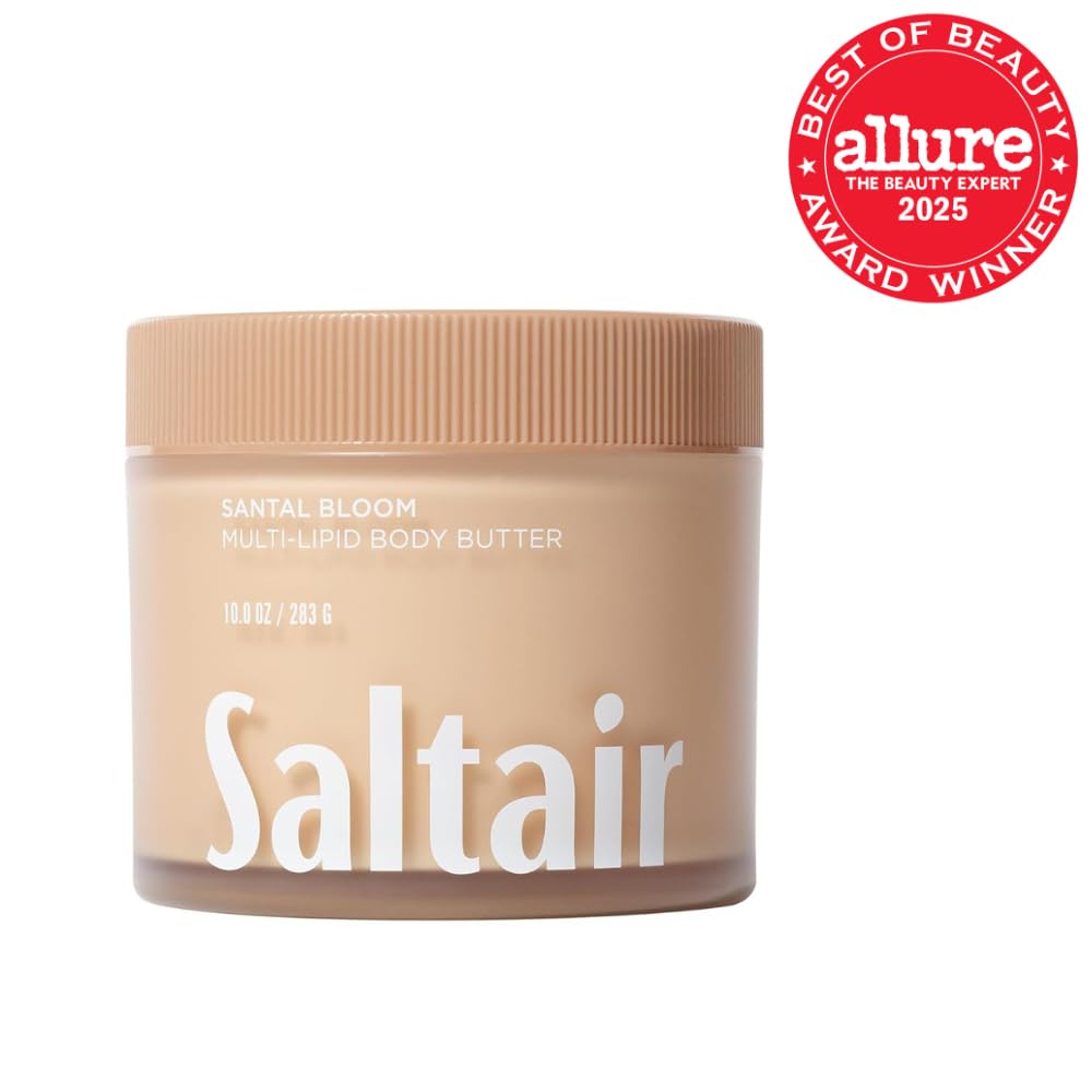 Saltair Multi-Lipid Body Butter - Rich, Nourishing Hydrating Body Cream with Ceramide Complex, Coconut Oil, Shea Butter, and Sea Buckthorn. Moisturizing Dry Skin Care. 10oz Jar - Santal Bloom